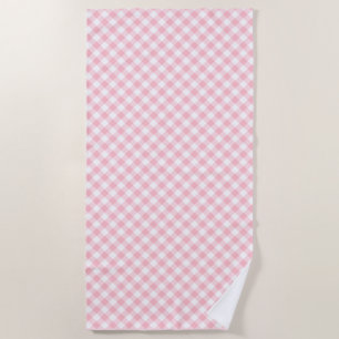 Pink and White Medium Size Diagonal Gingham Checks Beach Towel