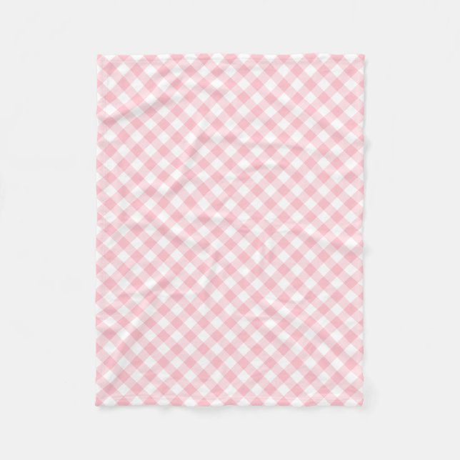 Pink and White Medium Size Diagonal Gingham Checks Fleece Blanket (Front)