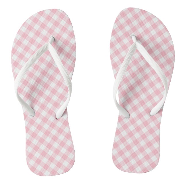 Pink and White Medium Size Diagonal Gingham Checks Thongs (Footbed)