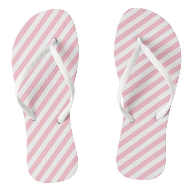 Pink and White Medium Size Diagonal Stripes Thongs (Footbed)