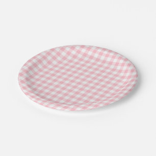 Pink and White Medium Size Gingham Checks Paper Plate