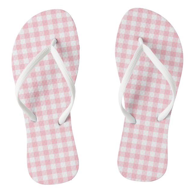 Pink and White Medium Size Gingham Checks Thongs (Footbed)
