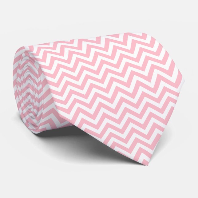 Pink and White Medium Size Horizontal Chevron Tie (Rolled)