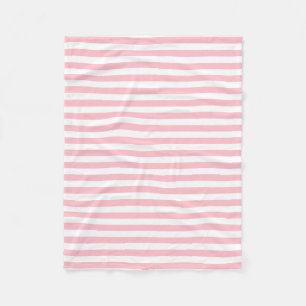 Pink and White Medium Size Horizontal Stripes Fleece Blanket