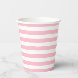 Pink and White Medium Size Horizontal Stripes Paper Cups