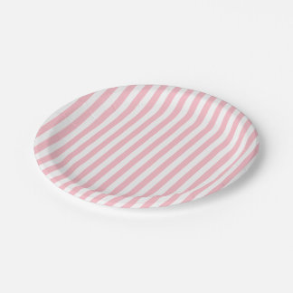 Pink and White Medium Size Stripes Paper Plate
