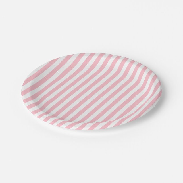 Pink and White Medium Size Stripes Paper Plate (Angled)