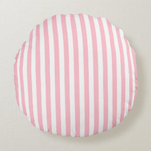 Pink and White Medium Size Stripes Round Cushion