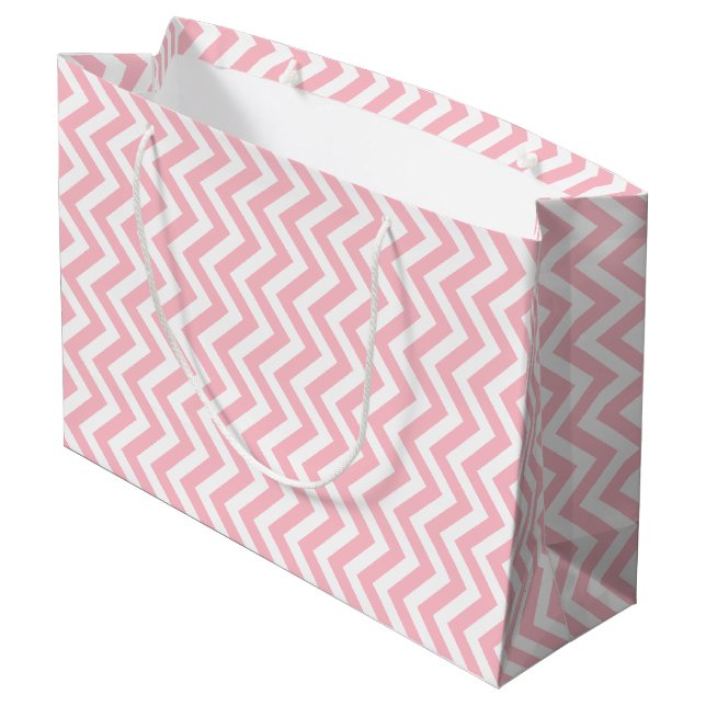 Pink and White Medium Size Vertical Chevron Large Gift Bag (Back Angled)