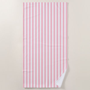 Pink and White Medium Size Vertical Stripes Beach Towel