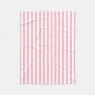 Pink and White Medium Size Vertical Stripes Fleece Blanket