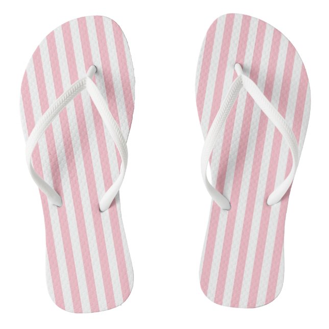 Pink and White Medium Size Vertical Stripes Thongs (Footbed)