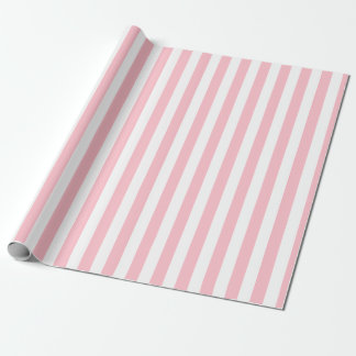 Pink and White Medium Size Vertical Stripes Wrapping Paper