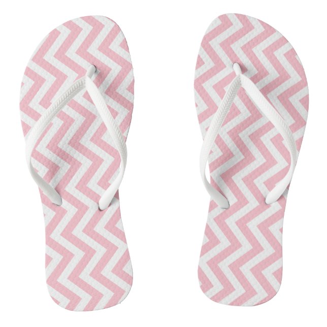 Pink and White Medium Vertical Chevron Stripes Thongs (Footbed)