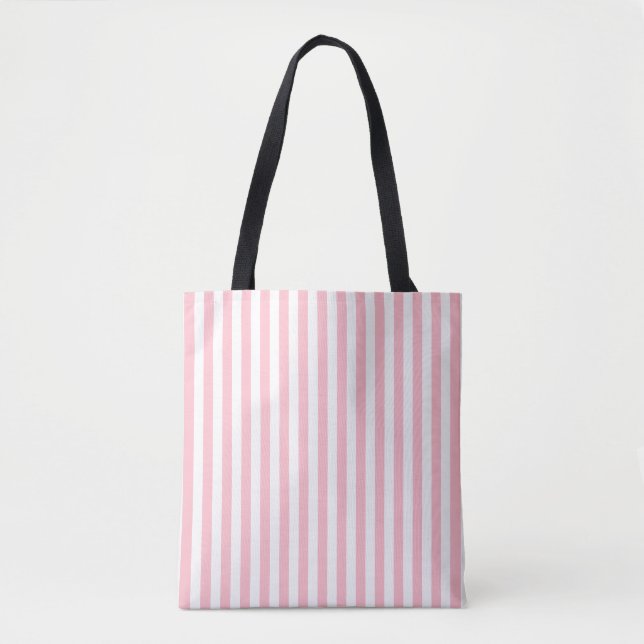 Pink and White Medium Vertical Stripes Pattern Tote Bag (Front)