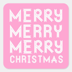 Pink and White Merry Christmas Stickers