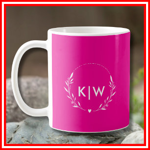 Pink and White Modern Initials Monogram Coffee Mug