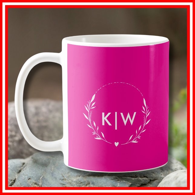 Pink and White | Modern Initials Monogram Coffee Mug (Pink and White | Modern Initials Monogram Coffee Mug)