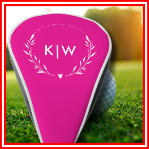 Pink and White Modern Initials Monogram Golf Head Cover