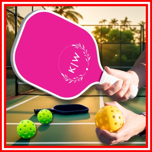 Pink and White | Modern Initials Monogram  Pickleball Paddle (Pink and White | Modern Initials Monogram Pickleball Paddle)