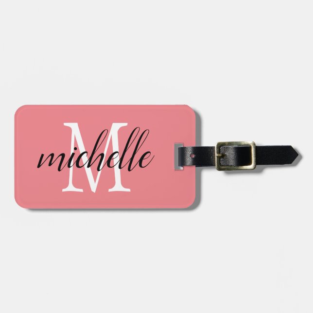 Pink and white |  Modern Monogram Custom  Luggage Tag (Front Horizontal)