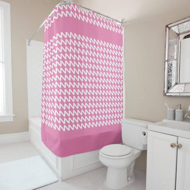 Pink and white Modern Sharp Waves Shower Curtain (In Situ)