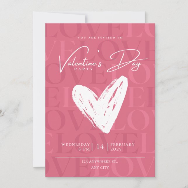 Pink and White Modern Valentine's Day Invitation (Front)