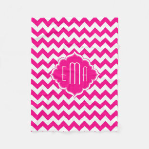 Pink And White Monogram Chevron Pattern 2 Fleece Blanket