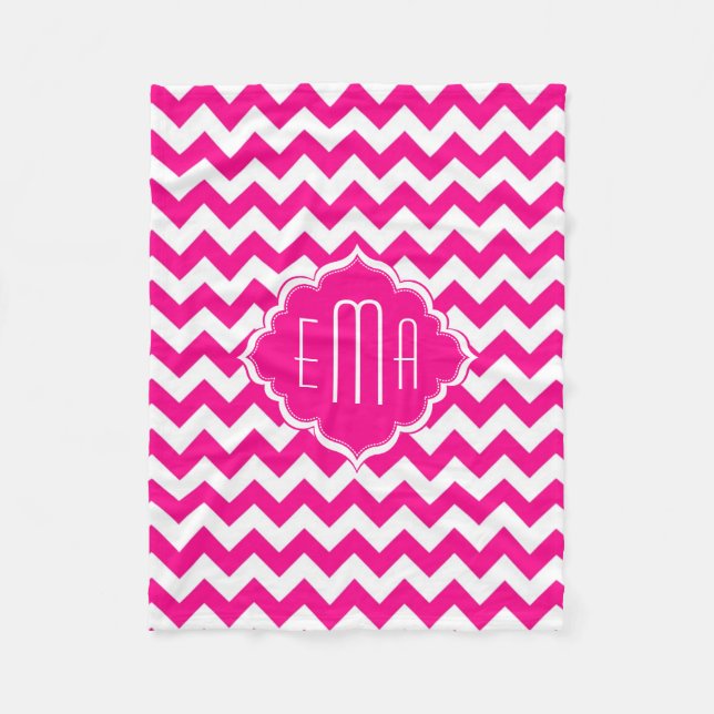 Pink And White Monogram Chevron Pattern 2 Fleece Blanket (Front)