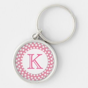 Pink and White Monogram Key Chain