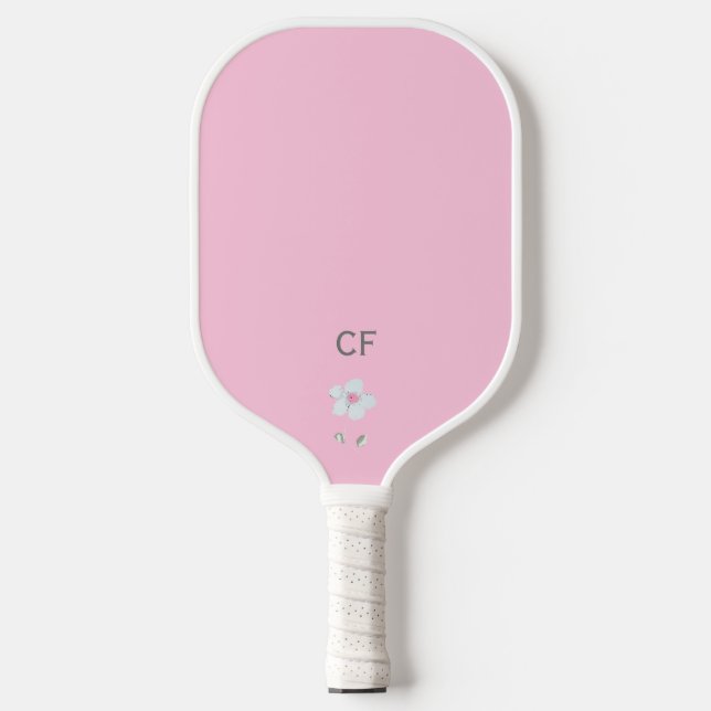 Pink and White monogram pickleball paddle (Front)
