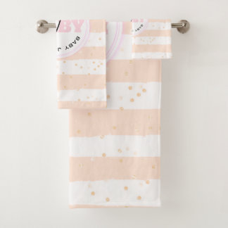 Pink and White Monogrammed Baby Stripes Bath Towel Set