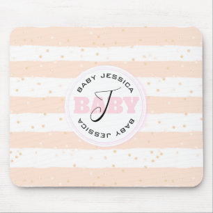 Pink and White Monogrammed Baby Stripes Mouse Pad
