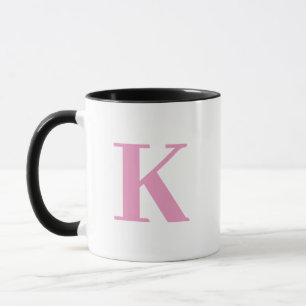 Pink and white monogrammed  mug