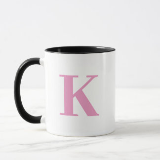 Pink and white monogrammed mug