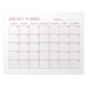 Pink And White Monthly To-do List Planner Notepad