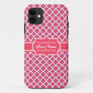 Pink and White Moroccan Quatrefoil Personalised N1 iPhone 11 Case