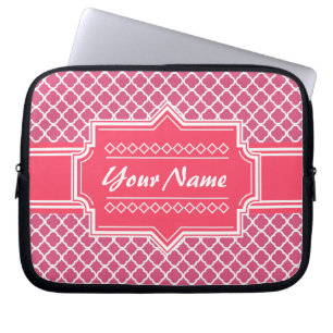 Pink and White Moroccan Quatrefoil Personalised N1 Laptop Sleeve