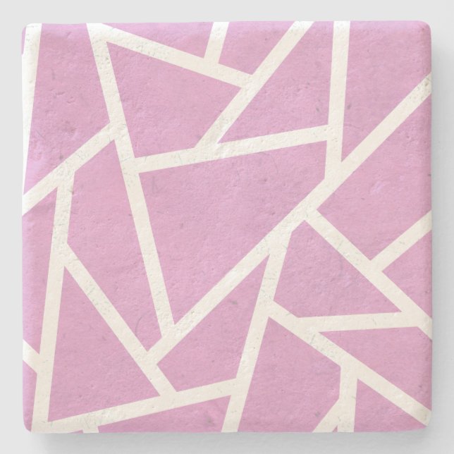 Pink and white mosaic pattern stone coaster (Front)