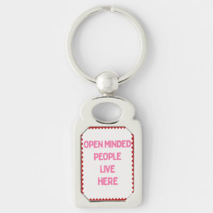 Pink and White Open Minded People Key Ring