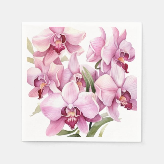 Pink and White Orchids Wedding Napkin (Front)