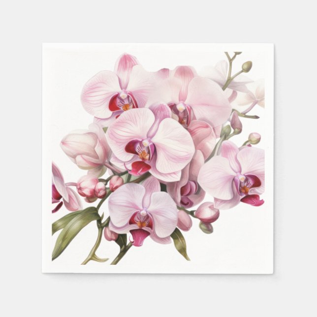 Pink and White Orchids Wedding Napkin (Front)