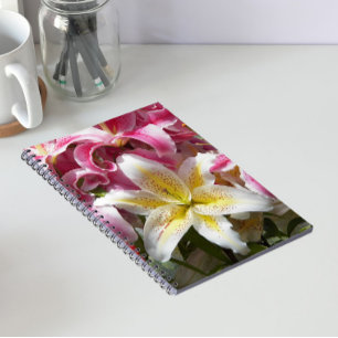 Pink and White Oriental Lilies Floral Notebook