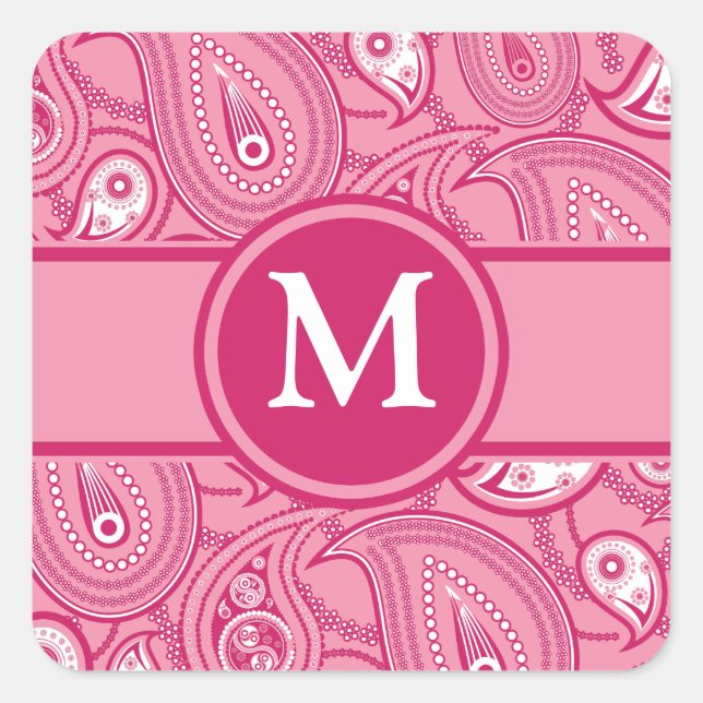 Pink and White Paisley Square Sticker (Front)