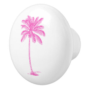 Pink and White Palm Palmetto Tree Ceramic Knob