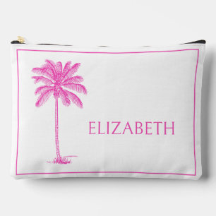 Pink and White Palm Palmetto Tree Personalised Accessory Pouch