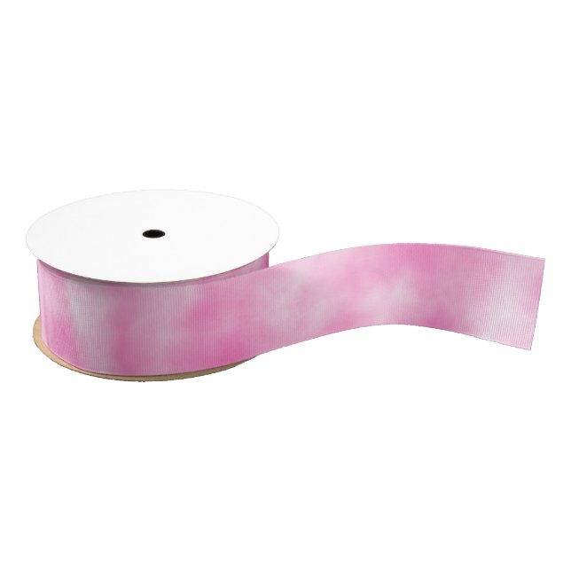 Pink and White Pastel Tie-Dye Marbleised Clouds Grosgrain Ribbon (Spool)