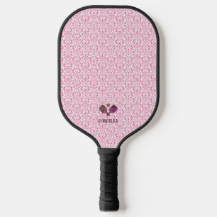 Pink and White Pattern Modern Monogram Pickleball Paddle