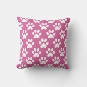Pink and white paw prints pattern cushion