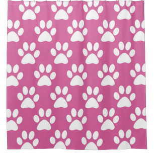 Pink and white paw prints pattern shower curtain